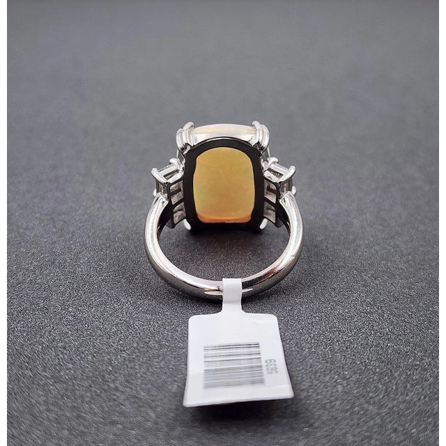 Metal 7.79 Ct Platinum Natural Australian Opal & Diamond Ring Size 7 For Sale - Image 7 of 8