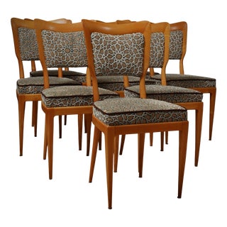 Mid-Century Maple Wood and Velvet Dining Room Chairs from Vittorio Dassi, 1950s, Set of 8 For Sale