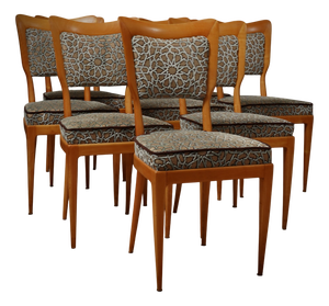 Mid-Century Maple Wood and Velvet Dining Room Chairs from Vittorio Dassi, 1950s, Set of 8