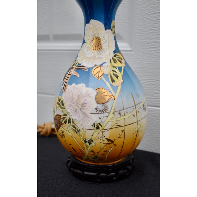 Antique Japanese Satsuma Vase Lamp Meiji Painted Porcelain Gold Bird Flower For Sale - Image 17 of 17