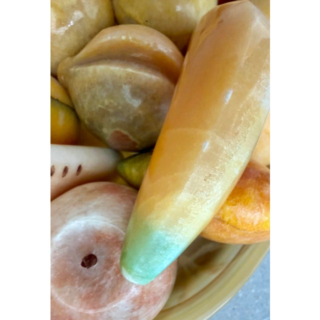 Exceptional Vintage Mid-Century Mexican Carved Onyx Stone Pedestal Bowl, Centerpiece Filled With 12 Assorted Onyx Fruit For Sale - Image 9 of 12