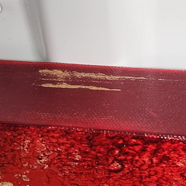 Late 20th Century Large Textured Abstract Acrylic on Canvas, Red–Ocher With Pops of Lime & Lavender (Signed) For Sale - Image 9 of 9