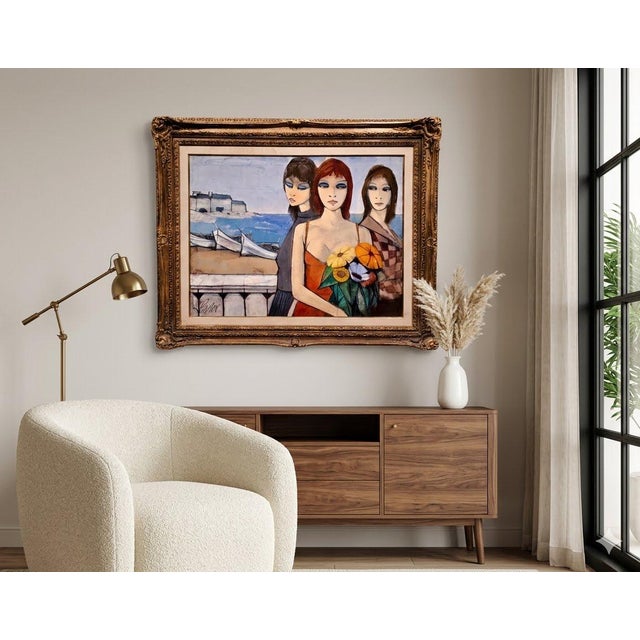 Charles Levier "Three Parisian Women by the beach"1960s Oil Painting French Expressionist - Oil painting on canvas -...