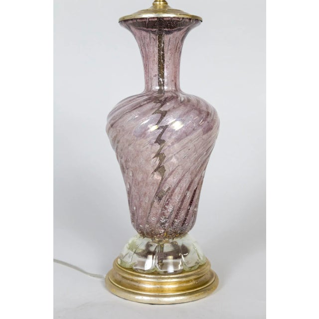 Hollywood Regency 1940s Silver Leaf Infused Pink Murano Glass Lamp For Sale - Image 3 of 11