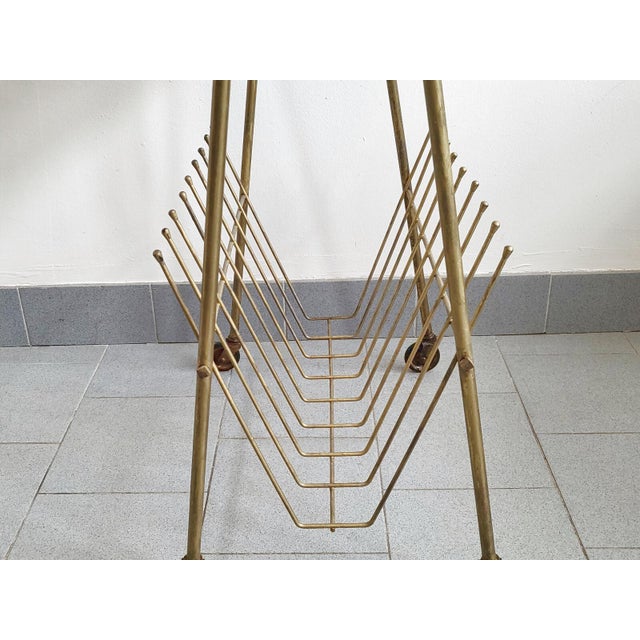 Vintage Brass and Marble Rolling Magazine Rack, 1950s For Sale - Image 4 of 13