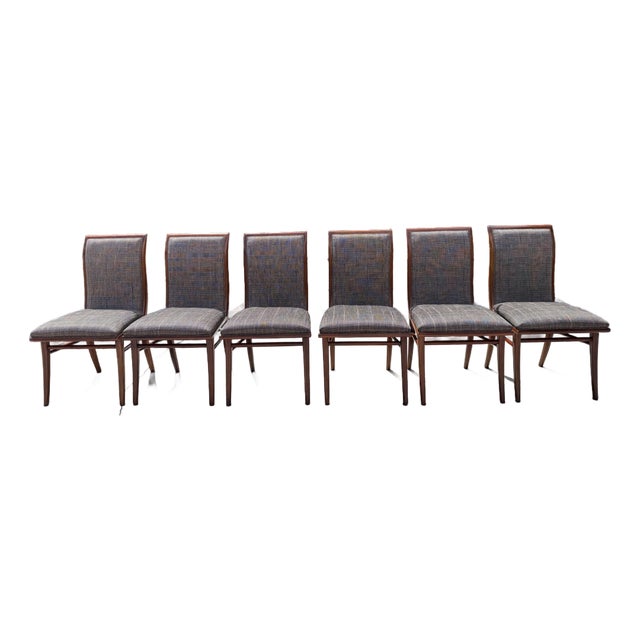 Vintage Mid-Century Sculptural Walnut Dining Chairs With Sabre Legs, Set of 6 For Sale