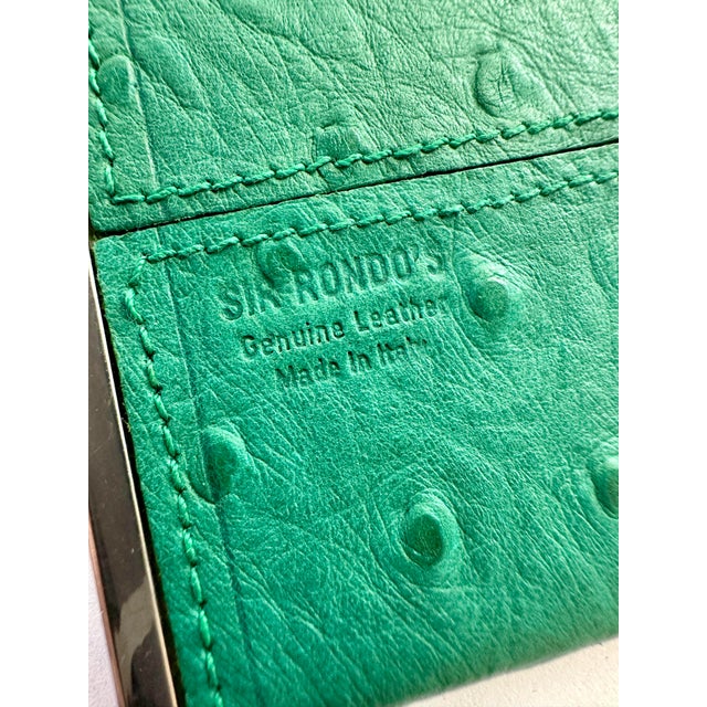 Metal Vintage 1980s Sir Rondo's Teal Green Ostrich Leather Small Pocket Flask Bottle For Sale - Image 7 of 9