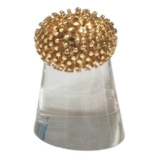 Vintage Mid-Century Style Gold-Tone Spiked Sea Urchin Dome Cocktail Ring For Sale