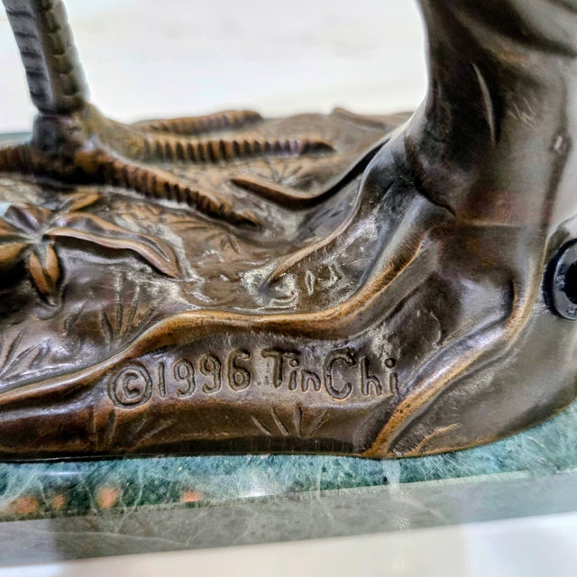 1996 Tin Chi Heron Art Glass Lamp for Andrea by Sadek on Green Marble Base For Sale - Image 10 of 14