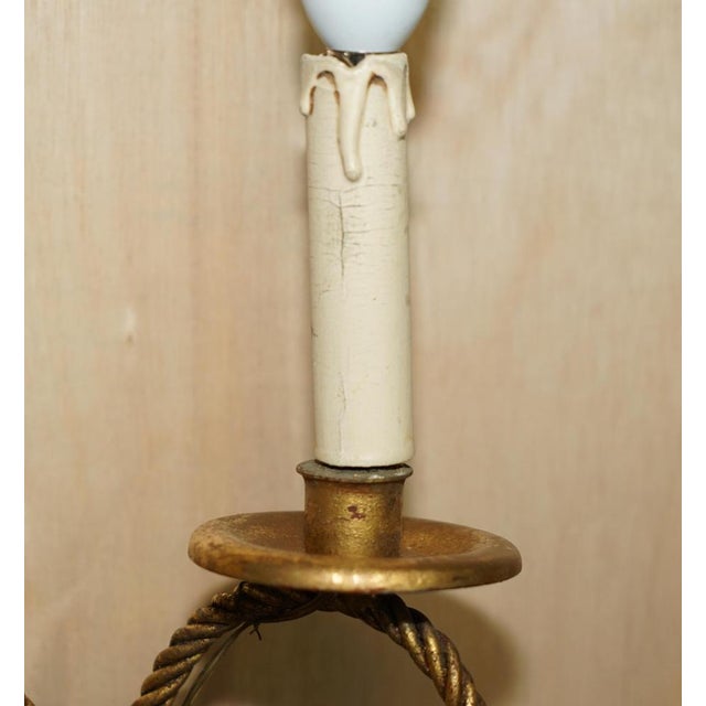 Vintage Gold Gilt Rope Twist & Tassel Three Branch Wall Light with Candle Mounts, 1960s For Sale - Image 16 of 18