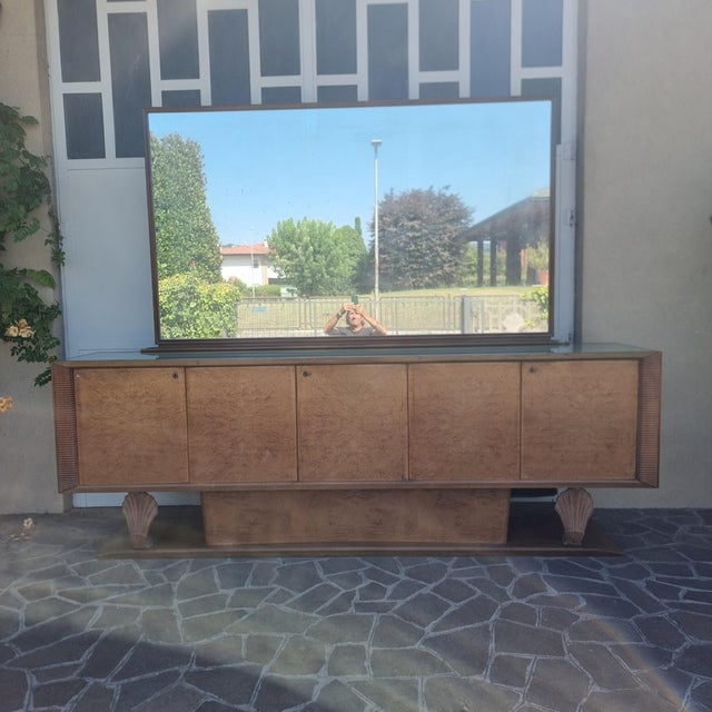 Wood Vintage Art Deco Sideboard in Thuja Burl and Maple Wood with Mirror, 1940s For Sale - Image 7 of 15
