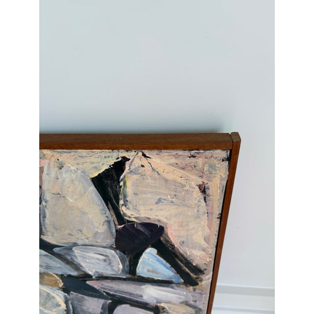 Anonymous Vintage Midcentury Modern Abstract Oil Painting in Wood Frame, Pink Black and Beige For Sale - Image 4 of 8