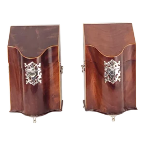 Pair of Knife Boxes, in Mahogany With Silvered Mounts. Circa 1980