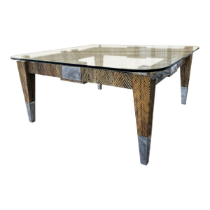 Postmodern Coco Wood Glas Top Coffee Table by Robb & Stucky. Circa 1990s