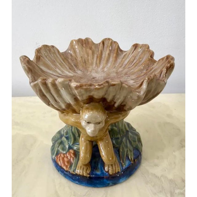 Vintage Boho Majolica Monkey Shell Bowl For Sale In West Palm - Image 6 of 12