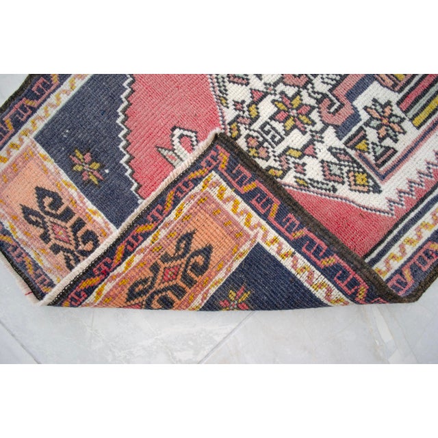 Vintage Turkish Rug 2x4 Pink Navy Hand Knotted Small Area Mat Accent Rug Doormat For Sale - Image 11 of 12