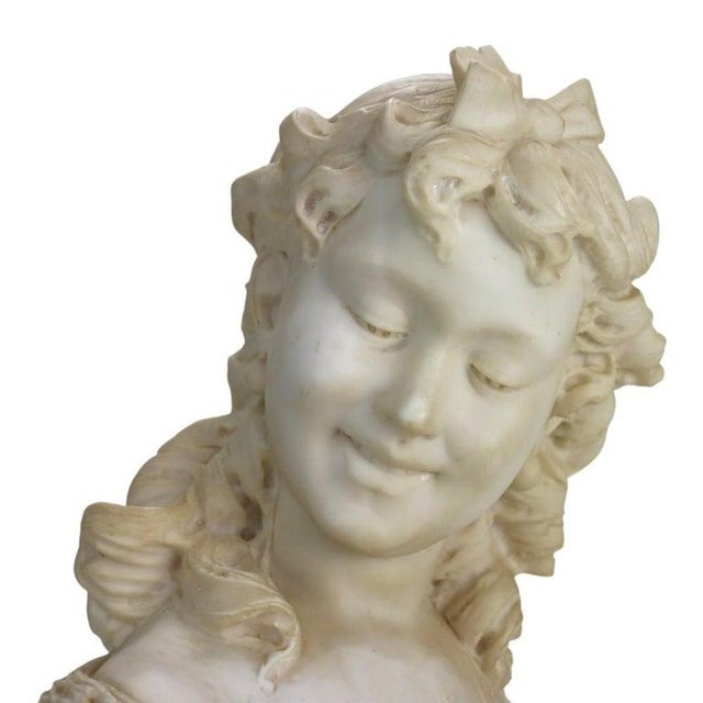 Italian Italian Classical Carved Alabaster Bust of a Maiden With Flowers by P. Bazzanti For Sale - Image 3 of 13