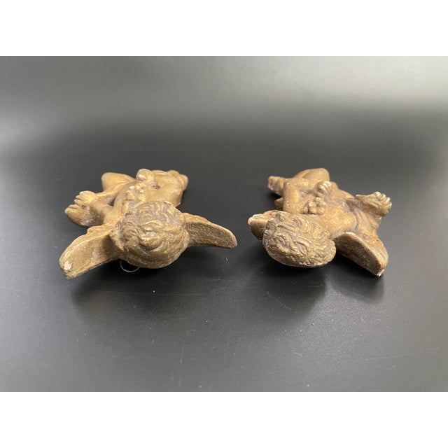19th Century Gilt Plaster Gesso Cherub Wall Sculptures - a Pair For Sale In Las Vegas - Image 6 of 12
