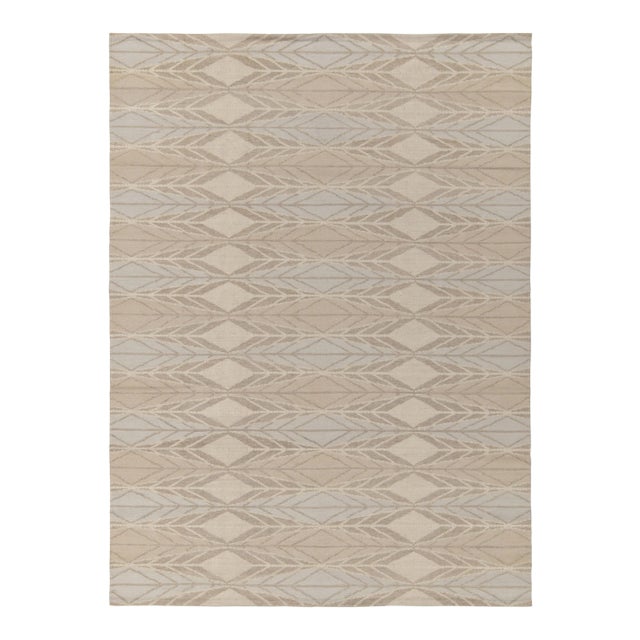 Beige Rug & Kilim’s Scandinavian Style Kilim in Taupe, Blue and Off-White Patterns For Sale - Image 8 of 8