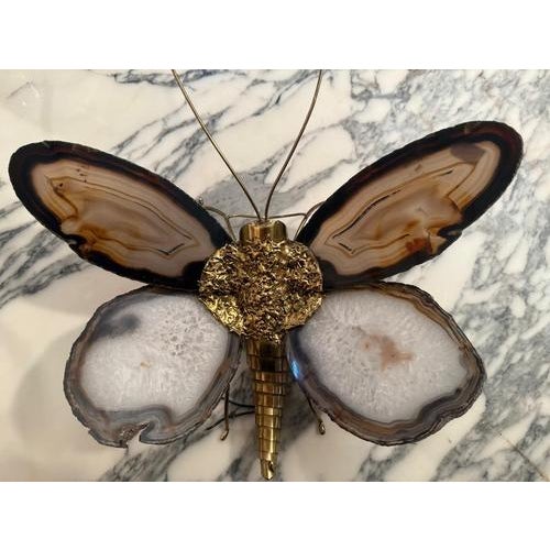 Metal Butterfly Wall Sconce with Wings in Agate by Hubert Dénia for Honoré Paris, 1950s For Sale - Image 7 of 10