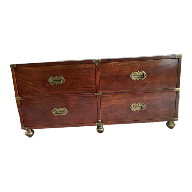 Attributed Abc Carpet & Home Campaign Coffee Table With Glass Top For Sale