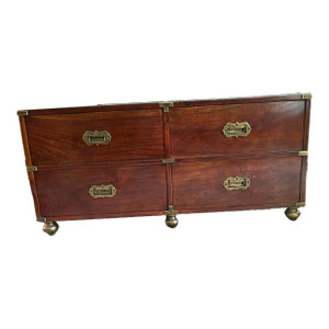 Attributed Abc Carpet & Home Campaign Coffee Table With Glass Top
