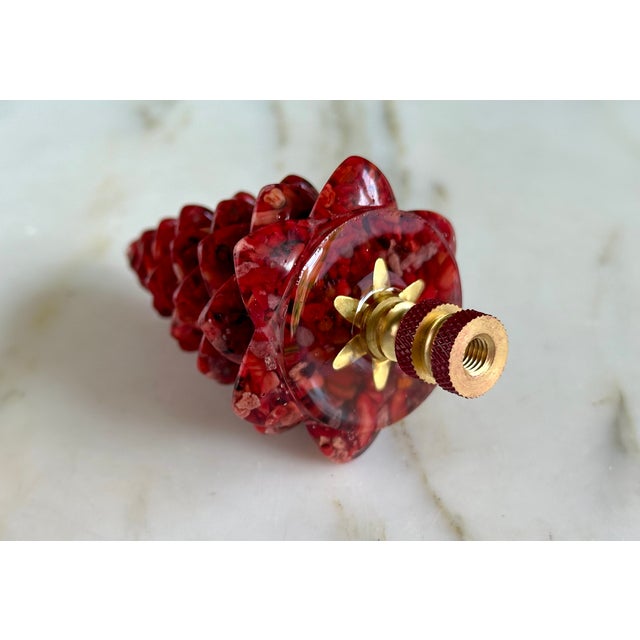 Ruby Red Christmas Tree Lamp Finial on Brass Hardware For Sale - Image 4 of 6