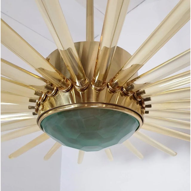 Goldenrod Glass and Brass Sputnik Large Chandelier, Italy 1980s For Sale - Image 8 of 11