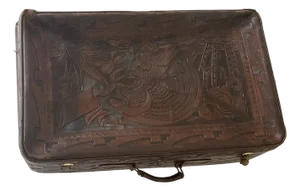 Antque American Embossed Leather With Eagle Travelling Trunk
