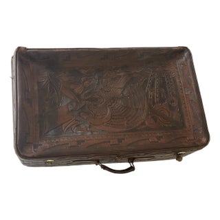 Reduced-Antque American Embossed Leather With Eagle Travelling Trunk For Sale