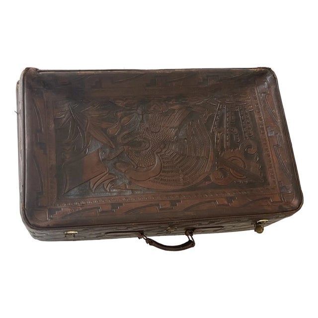 Reduced-Antque American Embossed Leather With Eagle Travelling Trunk For Sale