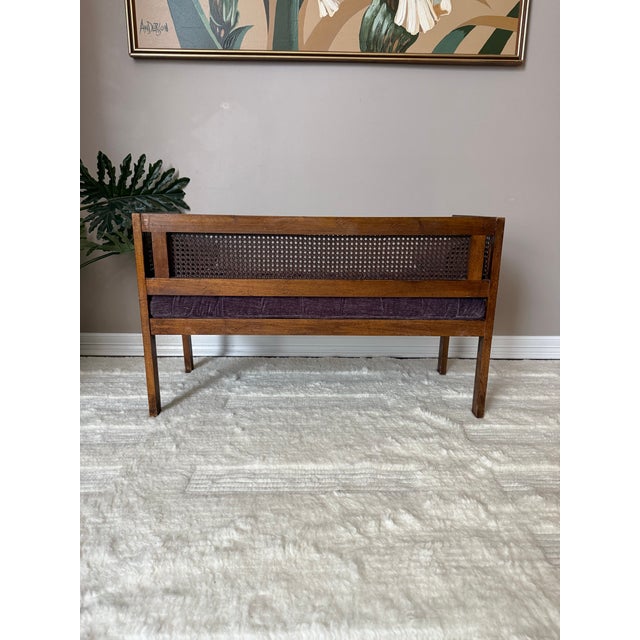 1950s Vintage Mid-Century Modern Tufted Cane Back Bench For Sale - Image 11 of 11