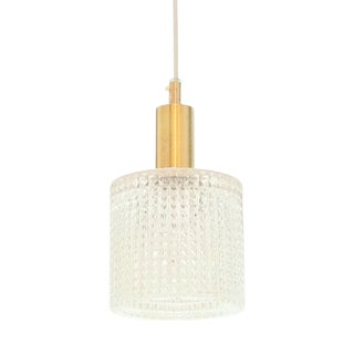 Mid-Century Scandinavian Crystal Glass and Brass Pendant Light by Carl Fagerlund for Orrefors, Sweden, 1960s For Sale