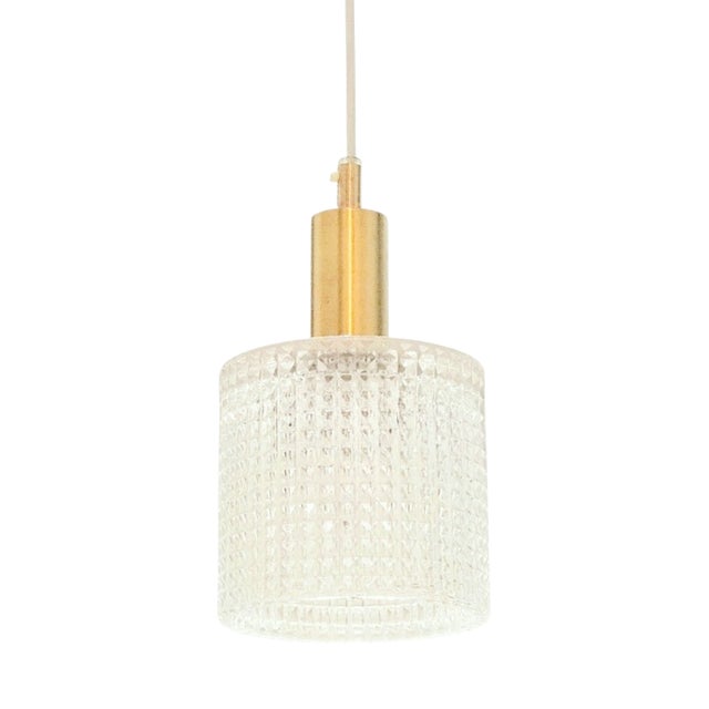 Mid-Century Scandinavian Crystal Glass and Brass Pendant Light by Carl Fagerlund for Orrefors, Sweden, 1960s For Sale