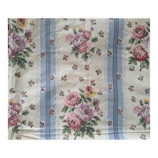 Mid Century Grandmillenial Cottagecore Chintz Floral Blue Stripe Fabric 3 Yds For Sale