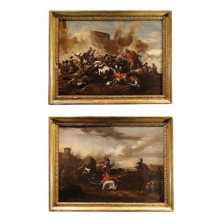 Jacques Courtois Il Borgognone, Battle Scenes, 1670, Oil on Canvases, Framed, Set of 2 For Sale