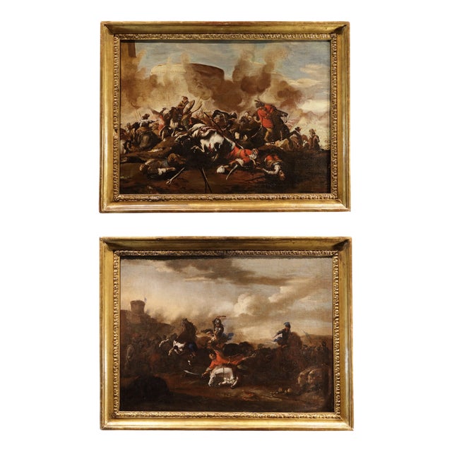 Jacques Courtois Il Borgognone, Battle Scenes, 1670, Oil on Canvases, Framed, Set of 2 For Sale