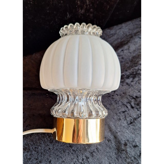 Silver Vintage Table Lamp with Chrome-Plated Metal Base and Relief Glass Shade by Graewe, 1970s For Sale - Image 8 of 8