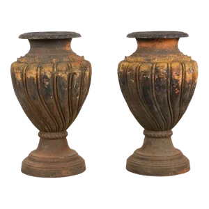 Pair of Large Italian Cast Iron Urns, Circa 1900's