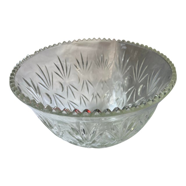 Vintage Large Glass Etched Bowl For Sale