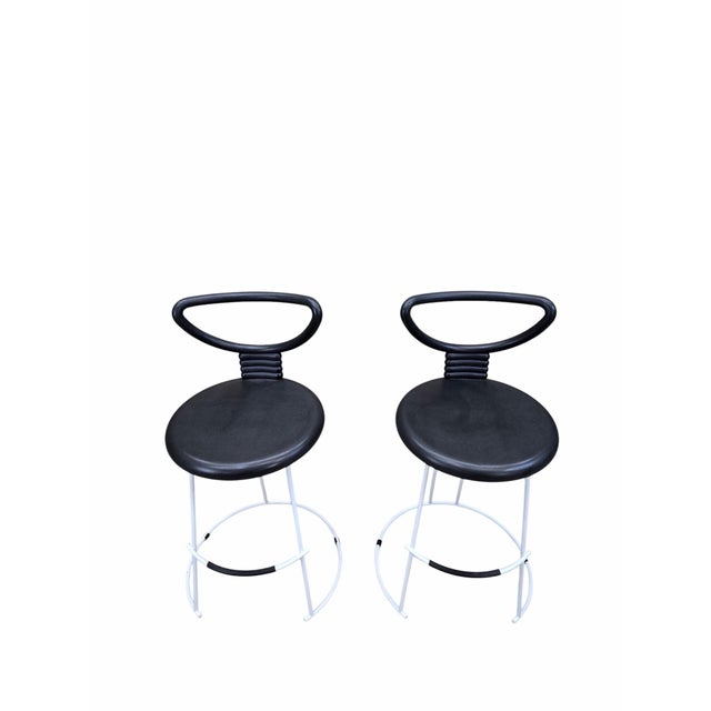 Mid Century Modern Nardis Black Stool by Nobu Tanigawa for Fasem - Pair This table features an elegantly slender steel...