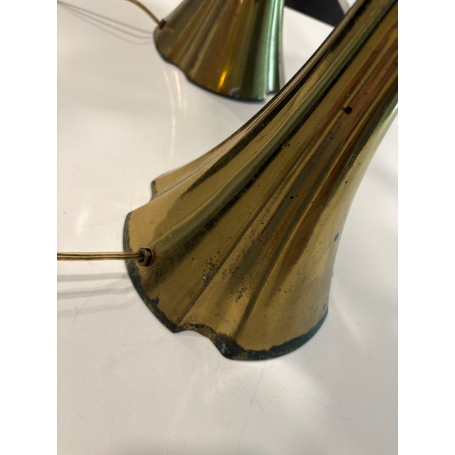 70s Vintage Brass Flared Trumpet Table Lamps Attributed to Tony Paul - A Pair For Sale In Miami - Image 6 of 12