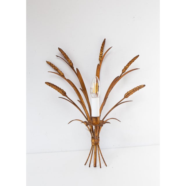 Metal Italian Gilt Metal Wall Sconce with Leaves and Ears of Wheat, 1960s For Sale - Image 7 of 7