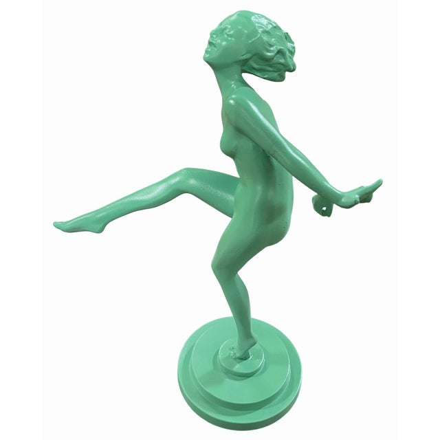 Frankart Style Art Deco Dancing Nymph Green Spelter Metal Statue For Sale - Image 4 of 8