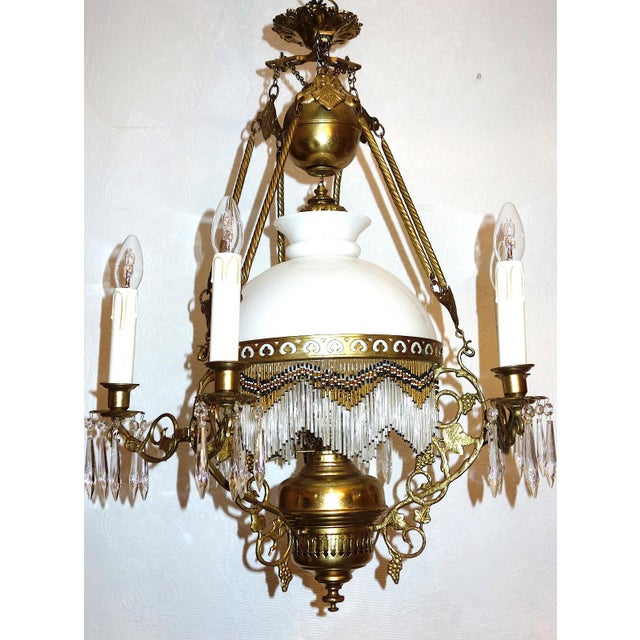 Antique French Brass Glass Bead Seven-Light Chandelier, 1920s For Sale - Image 9 of 12
