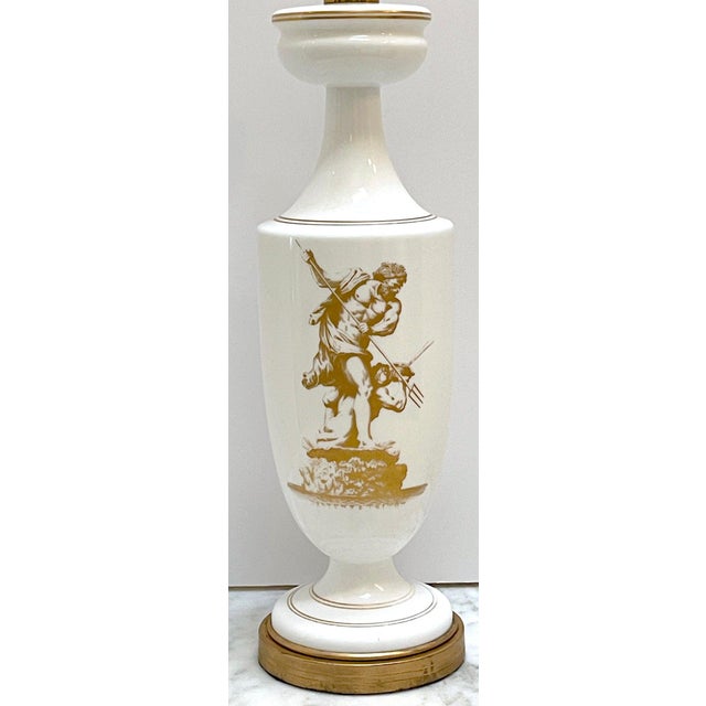 Glass 19th C French Neoclassical Gilt Opaline Glass Lamps 'Venus & Neptune' - a Pair For Sale - Image 7 of 8