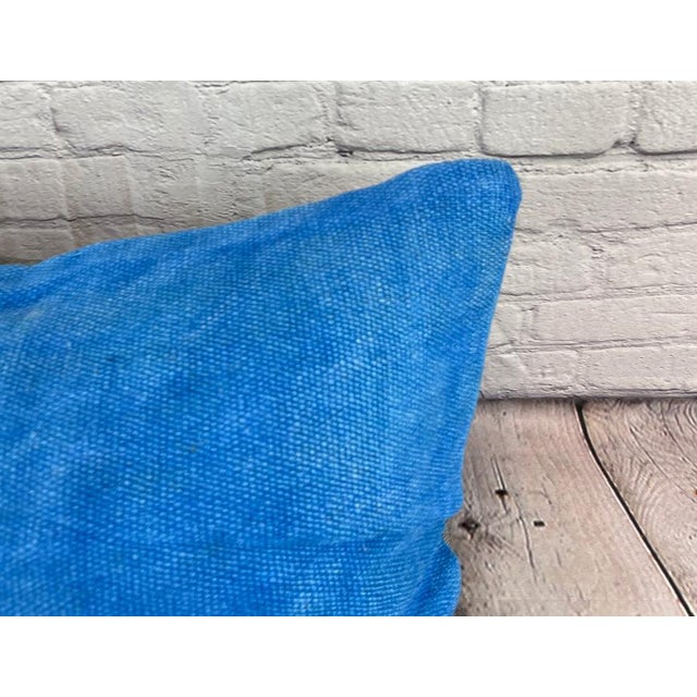 Turkish 16 x 24 Hemp Pillow Turkish Cushion Natural Blue Pillow Cushion Cover For Sale - Image 3 of 4