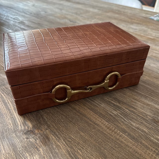 Gorgeous brass horaebit caramel faux leather crocodile style embossed box.