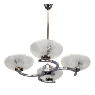 Chrome and Glass Chandelier attributed to Napako, Former Czechoslovakia, 1950s For Sale