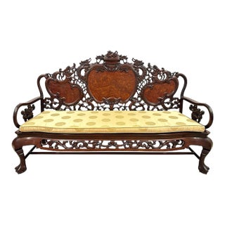 Early 20th Century Chinese Carved Rosewood Long Bench, Sofa For Sale